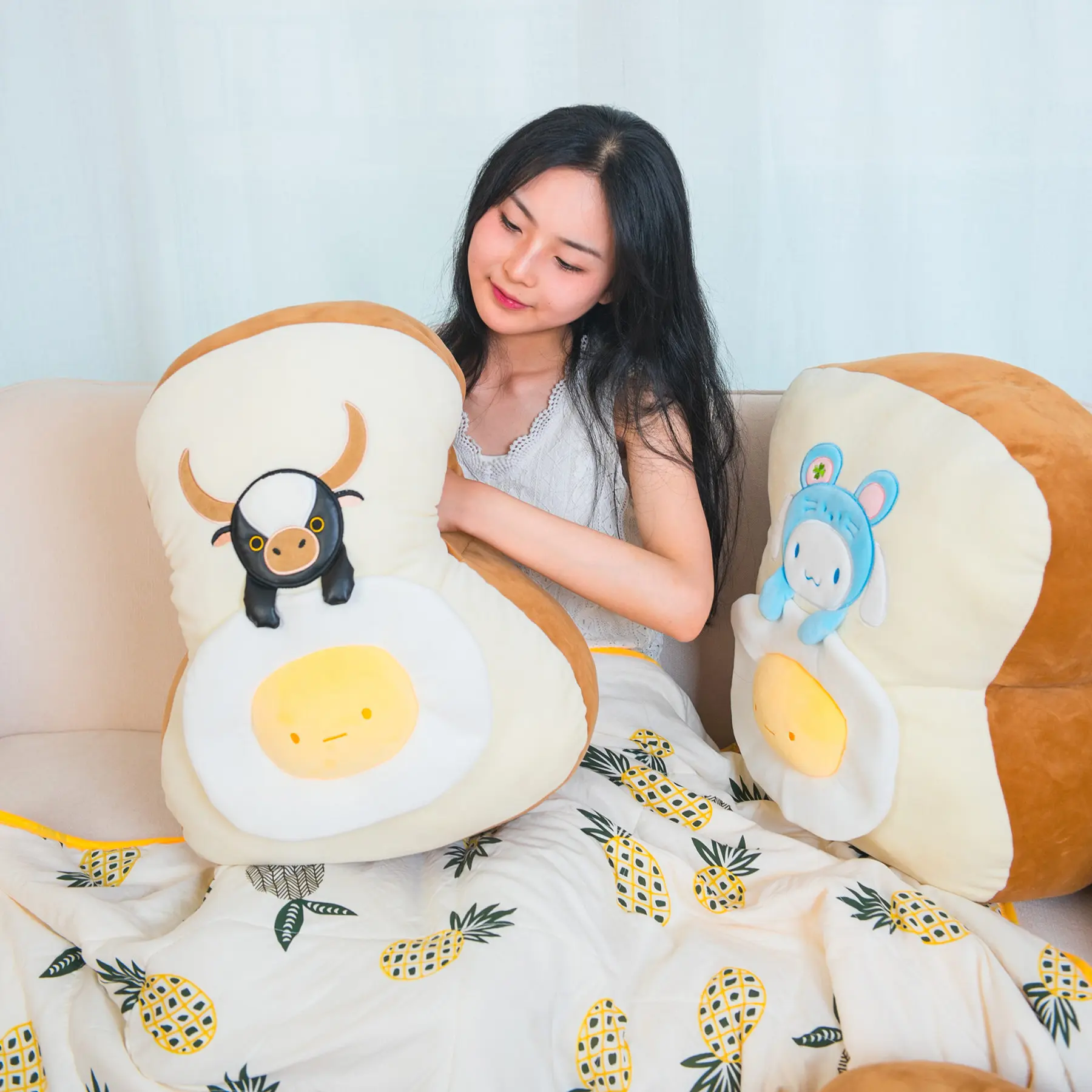 Online Manta De Aire Acondicionado 2 En 1 De 1x1,5 M, Forro Polar Holandés, Almohada De Dibujos Animados De Peluche, Cojín De Decoración Para Sofá
