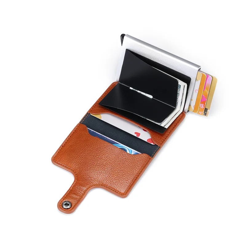 Bycobecy держатель для карт бумажник на кнопке RFID Блокировка винтажные кошельки Кредитная карта всплывающая защитная карта чехол тонкий Противоугонный держатель ID