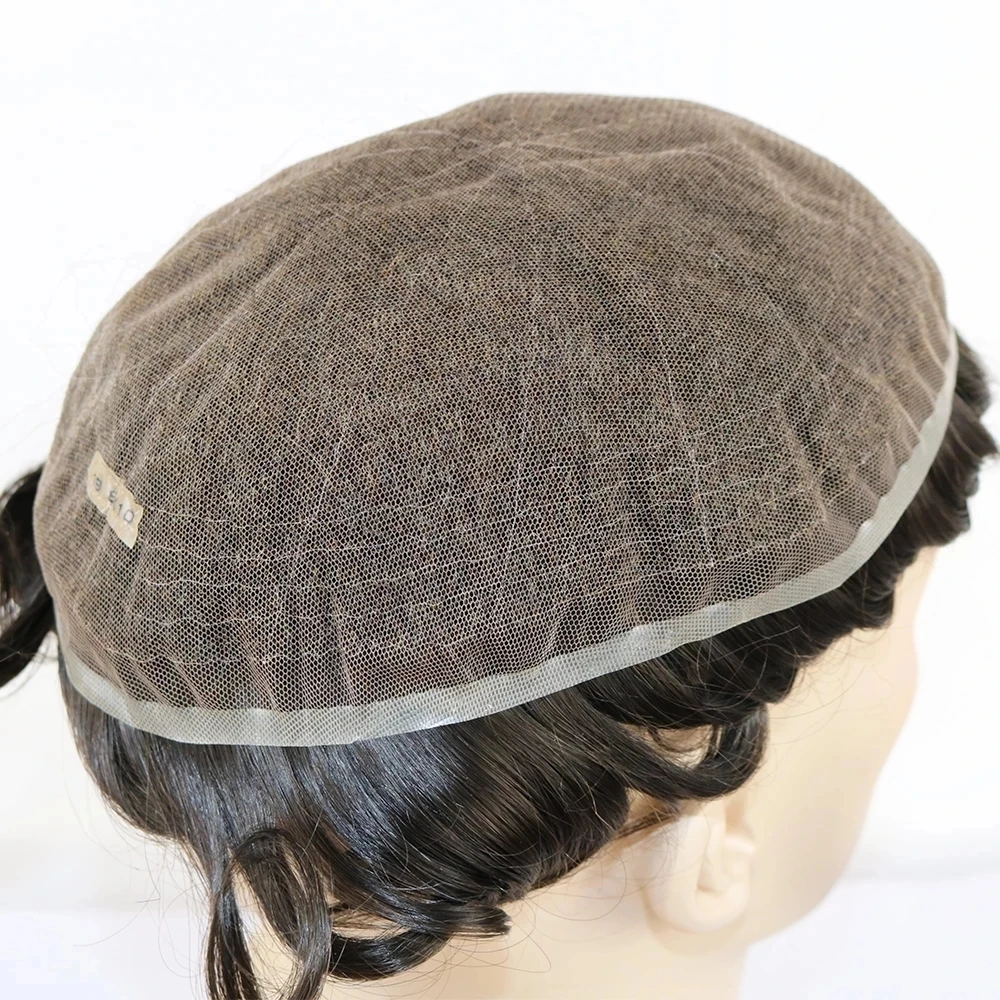 

Full Lace Natural Human Hair Replacement System Swiss Lace Men Toupee Black Wavy Indian Remy Hairpiece Mens Wig 6 Inches Length