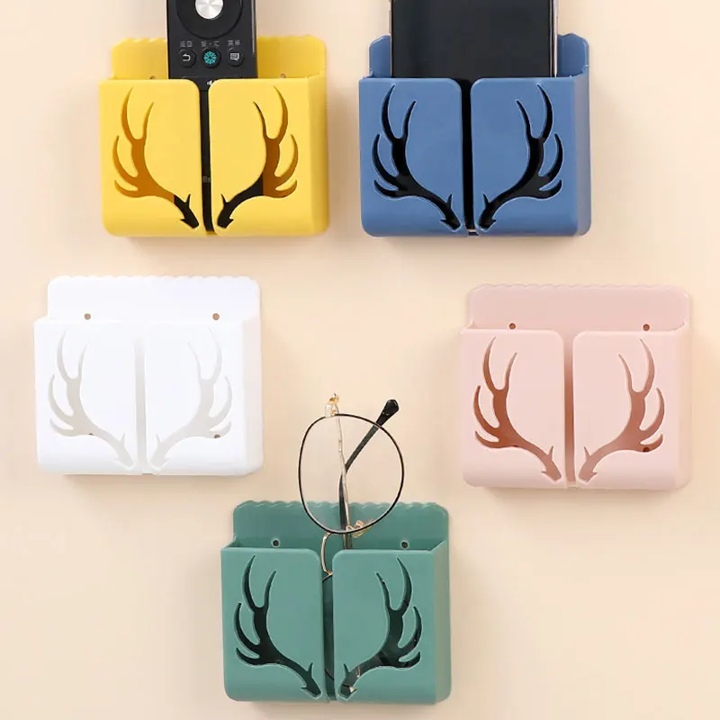 

Multifunctional Antlers Mobile Phone Remote Control Storage Box Wall-mounted Racks Punch-free Mobile Phone Storage Rack New