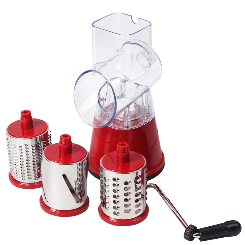 

Rotary Cheese Grater Handheld Vegetable Mandoline Slicer Shredder with 3 Drum Blades Kitchen Tool H88F
