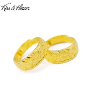 kissflower ri30 fine jewelry wholesale fashion man boy birthday wedding gift twisted round 24kt gold exquisite resizable ring