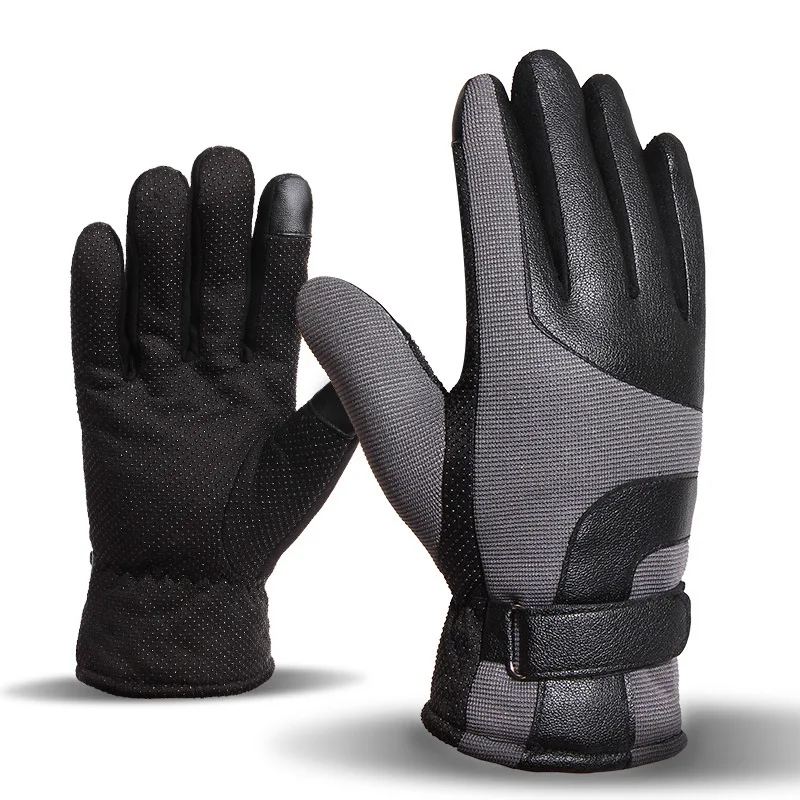 

Motorcycle gloves men's winter touch screen thickening plus velvet warm outdoor non-slip sports riding leather gloves windproof