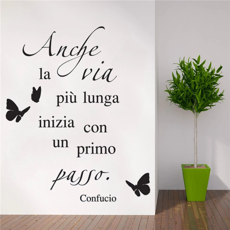 Anche La Via Più Lunga Wall Stickers Decor Italian Quotes Viny Waterproof Decals For Bedroom Home Decoration Poster RU2040