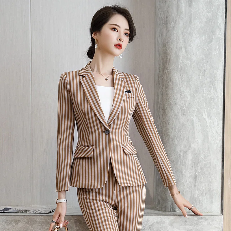 Large size 4XL professional suit women spring and summer new casual stripes temperament fashion high quality work clothes enlarge