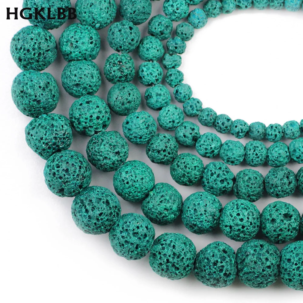 

HGKLBB Green Lava Beads Volcanic Rock Natural Stone 4/6/8/10/12MM Round Loose Beads For Jewelry making Bracelet DIY Accessories