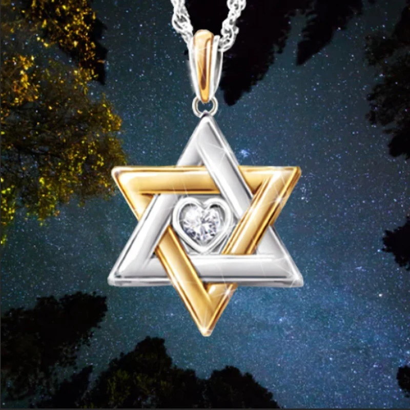 

New creative Retro fashion six-pointed star diamond-studded women's necklace trend zircon personalized jewelry gifts wholesale