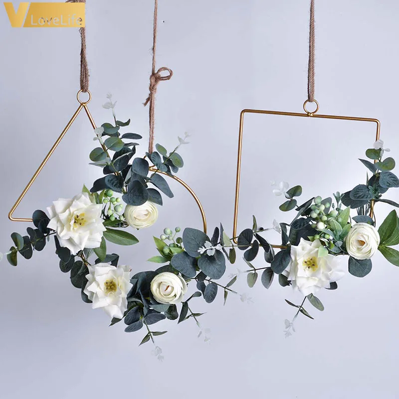 

Artificial Flowers For Decor Metal Ring Wreath Garland Decorative Artificial Flower Wedding Decor Flower Birthday Decoration
