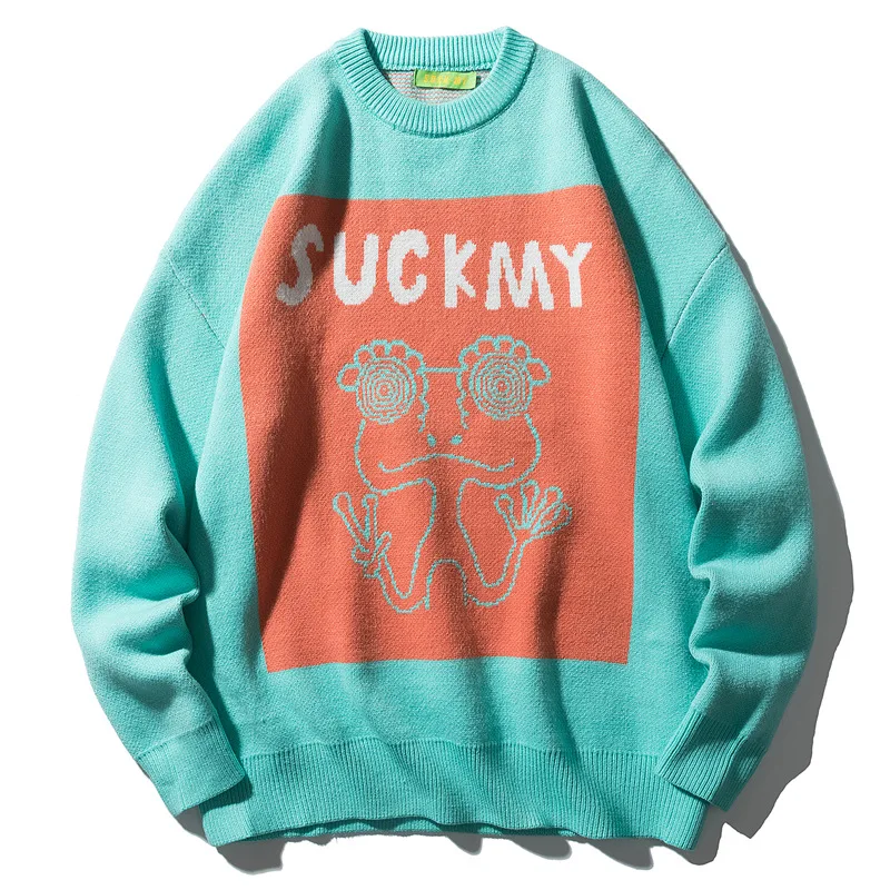 

2020 Men Hip Hop Sweater Pullover Streetwear Cartoon Print Knitted Sweater Retro Vintage Autumn HipHop Sweaters Jumper