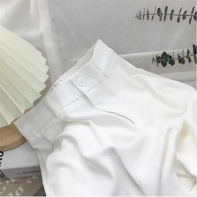 

2021 Chic Fashion Office lady Wear Straight Pants Women Vintage High Waist Elastic Zipper Fly Female Trousers Ankle-Length Pants