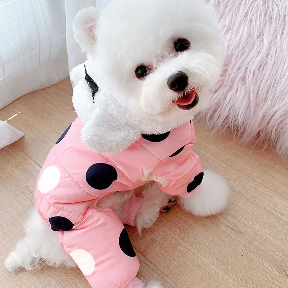 

Dog Cotton-Padded Jacket Clothes Puppy Hoodie Coat with Polka Dot Winter Warm Dog Puppy Clothing for Small Pet Costume Jumpsuit