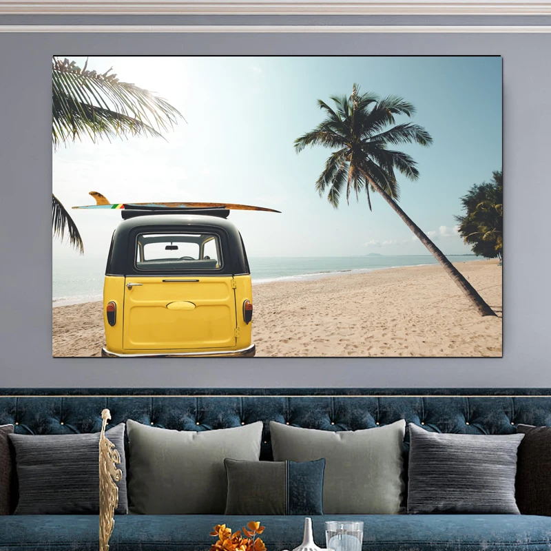 RELIABLI художественные пейзажи плакаты пляжный автомобиль и дерево картины на