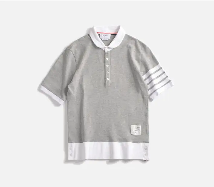 

2021 Fashion TB Brand T-shirt Turn-down Collar Patchwork Short-sleeved T-shirt Women Loose Cotton Couple Summer Clothing