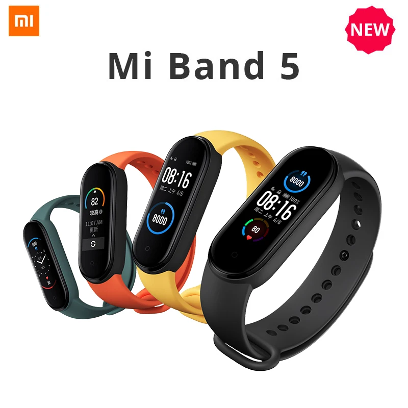 Умный Браслет Xiaomi Mi Band 5 4 цвета сенсорный экран AMOLED водонепроницаемый фитнес