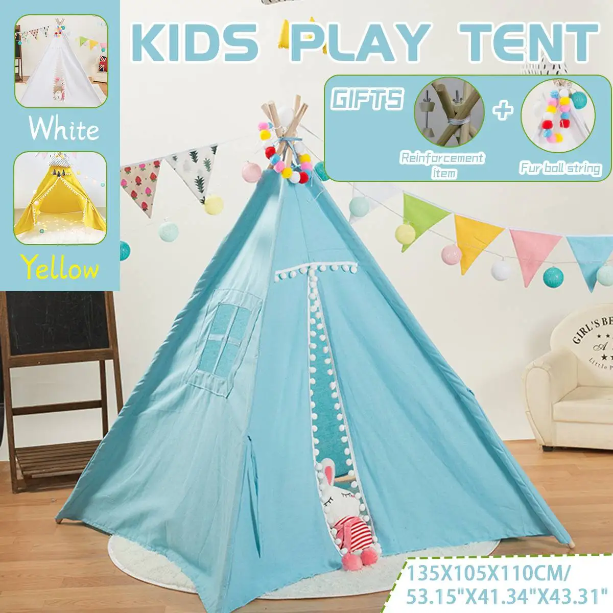 

Палатка Tipi для детей, 135 см, игровая палатка, вигвам, дом, вигвам, комната, детская палатка, игровой домик, треугольный вигвам, меховой шар, спа...