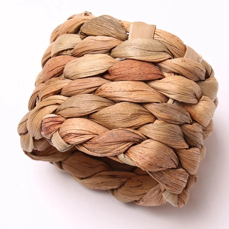 

10Pcs Natural Material Straw Corn Husk Napkin Ring Water Hyacinth Grass Napkin Buckle Napkin Ring Napkin Ring