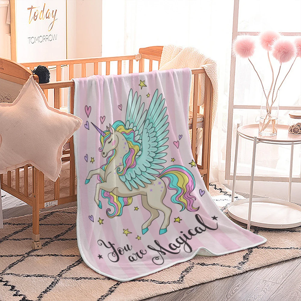 Фланелевое Одеяло с розовым единорогом FYMX элегантное теплое одеяло модным