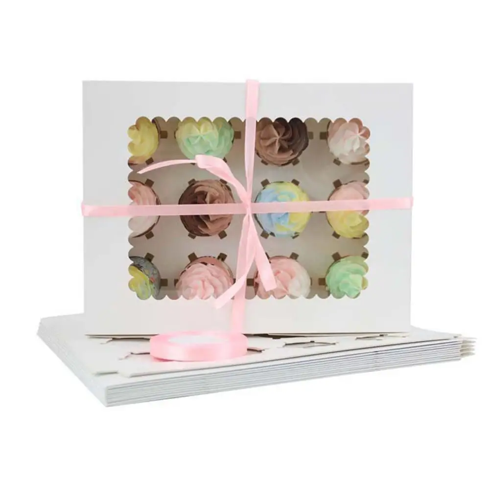 

6 PCS Amoliy 12 Holes Cupcake Packing Box Muffin Box Biscuit Pastry Box Kraft Paper Box Cake Chocolate Packaging Baking Tools