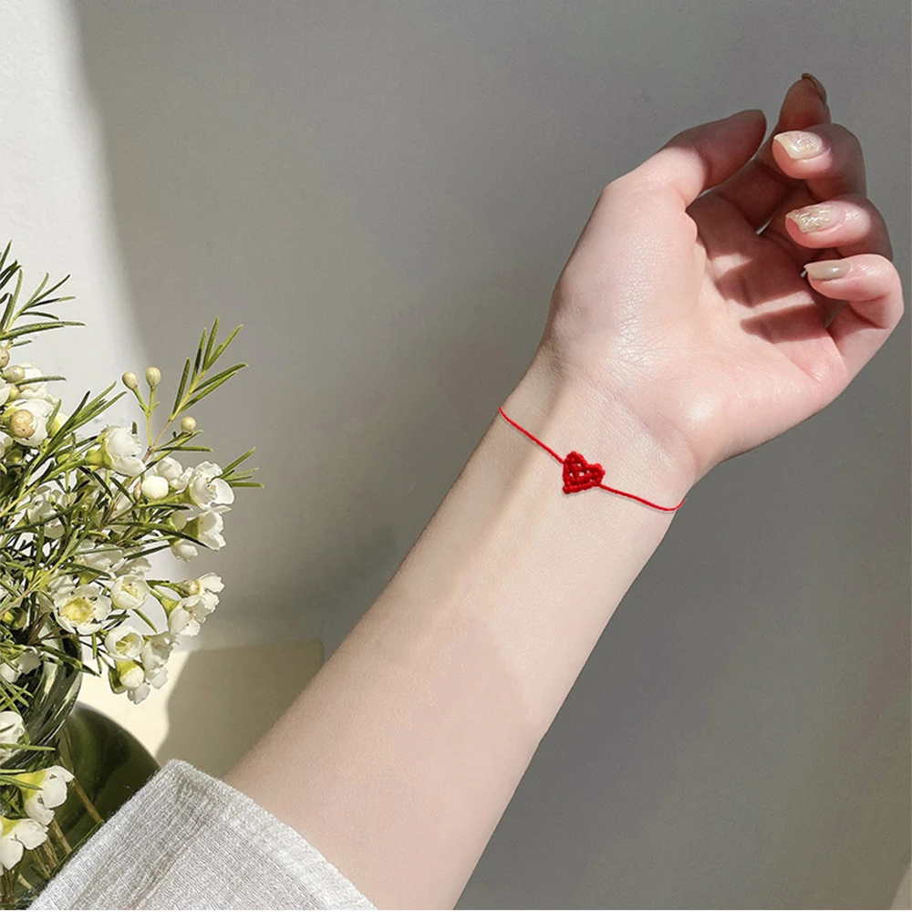 Браслет VASLIA персиковый в форме сердца красный веревочный браслет ручной работы