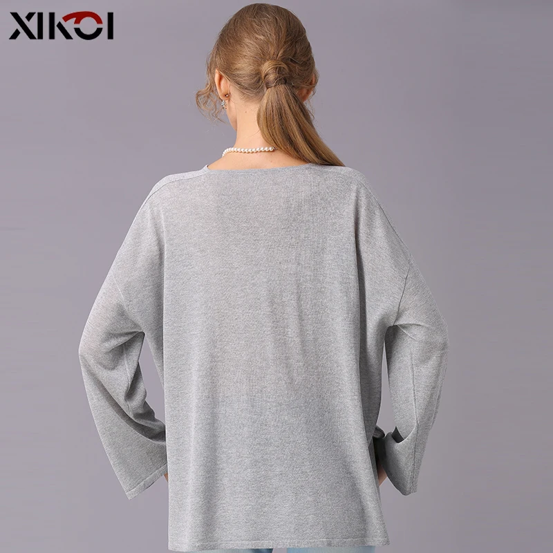 Свитер XIKOI женский оверсайз повседневный Однотонный пуловер с длинными рукавами