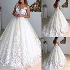 Великолепное Новое ТРАПЕЦИЕВИДНОЕ свадебное платье с открытой спиной, белое Тюлевое платье без рукавов, с иллюзией, на молнии, украшенное камнями, свадебные платья принцессы на заказ
