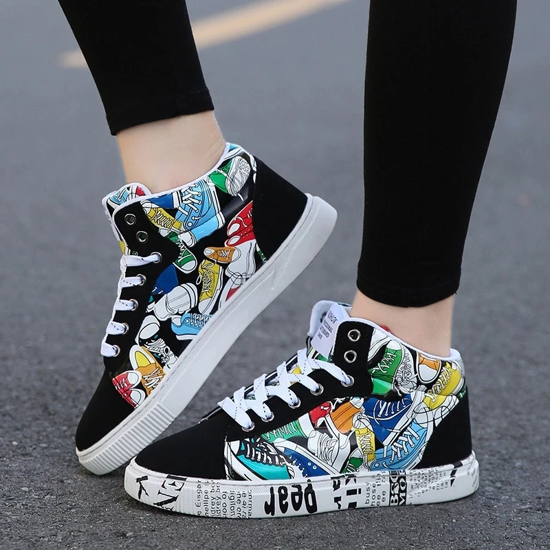 

Men's ShoesMen's Graffiti Printed Casual Flat Shoes Comfortable Fabric High-top Sneakers Unisex Large Size 46 47