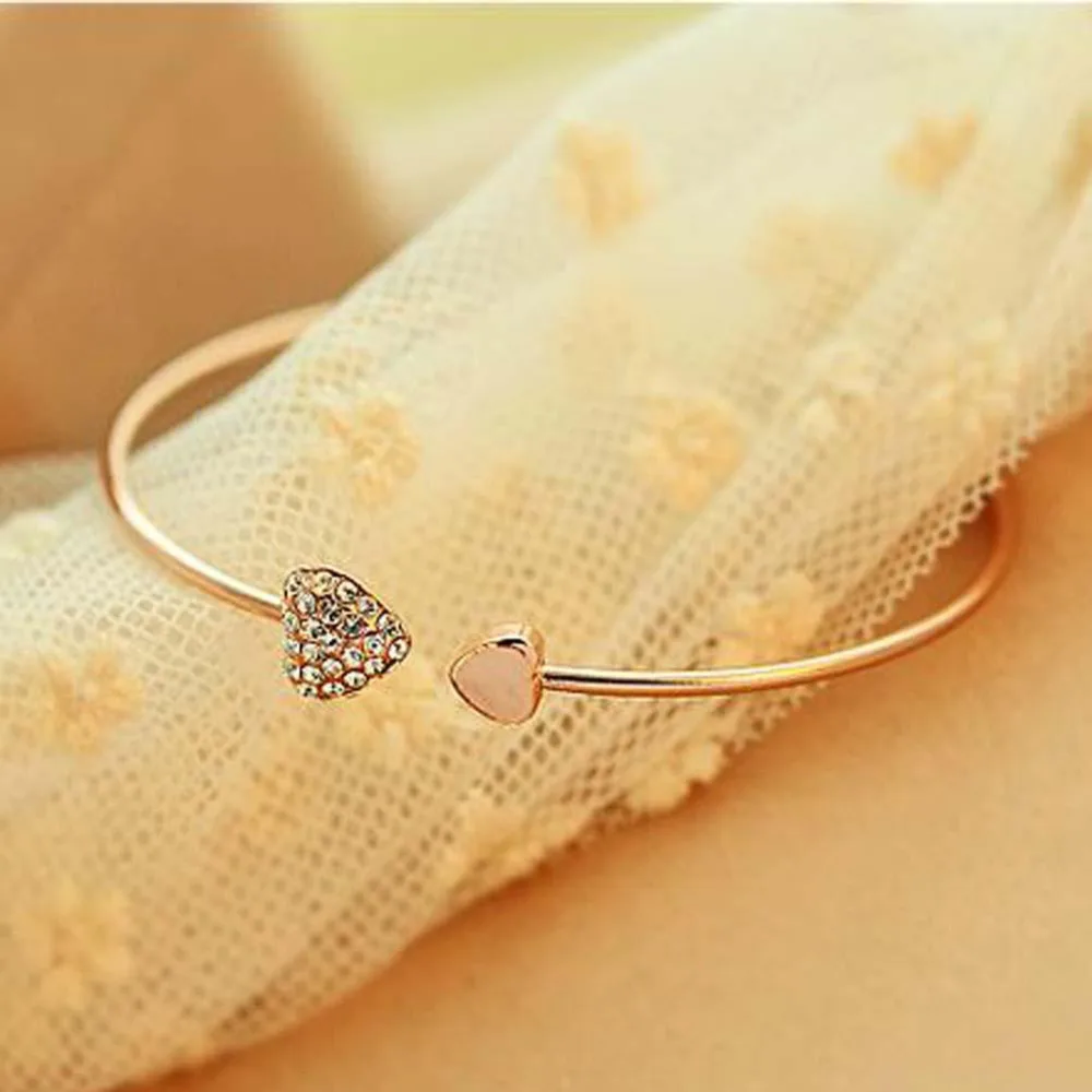 Горячая Мода регулируемое Хрустальное Двойное сердце бант билезик размер