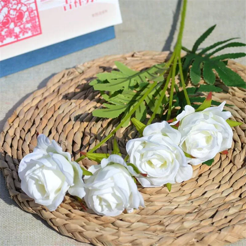 

10Pcs Fake Rose (4 heads/piece) 30.31" Length Simulation Roses with Green Leaf for Wedding Home Decorative Artificial Flowers
