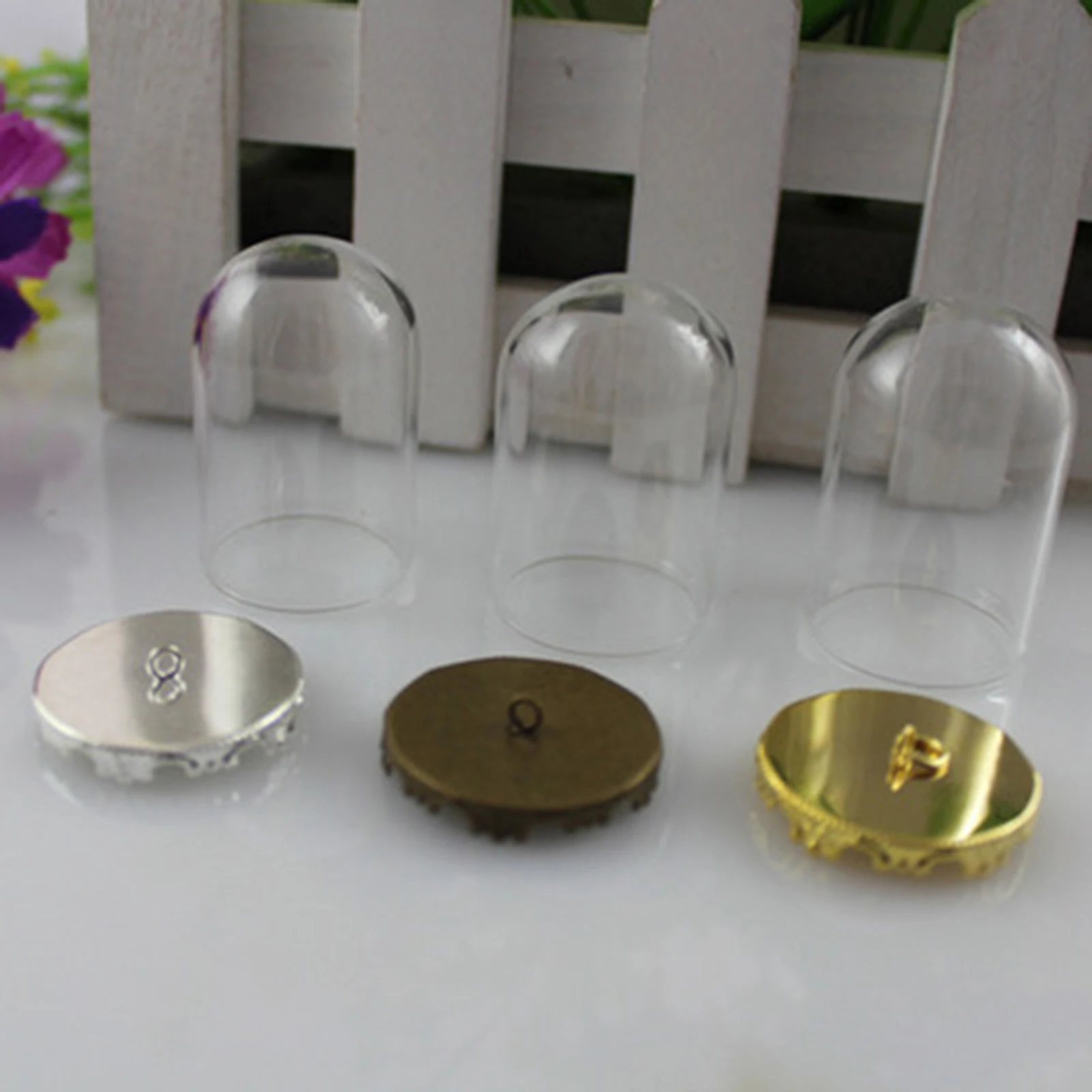 

8Seasons Metal Lid Transparent Glass Miniature Globe Bubble Bottle Vial DIY Earring Ring Necklace Wish Bottle Jewelry Findings