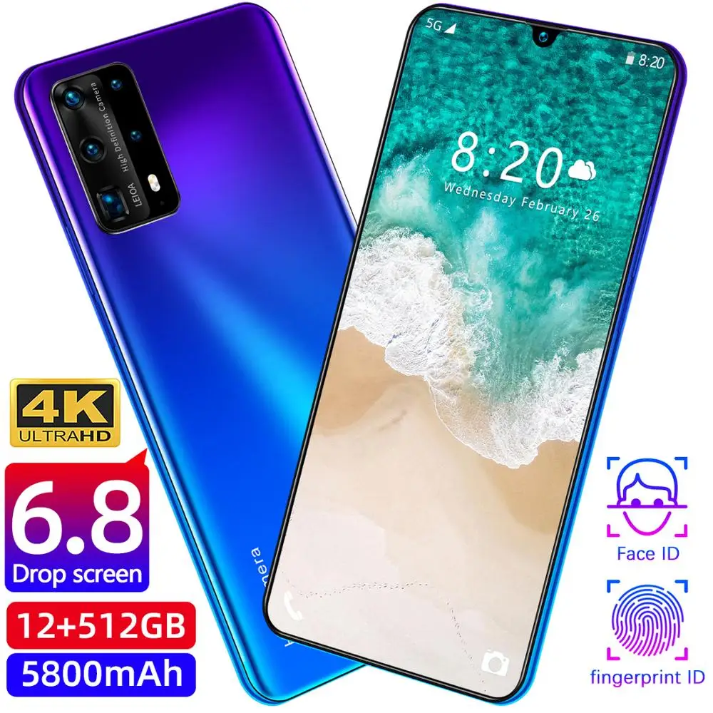 

P40 PRO+ 6.8 Inch Big Screen 5800mAh 10 Core Smartphone 8+128GB 512GB Face Fingerprint ID Cellphone 16+32MP Mobile Phone MTK688
