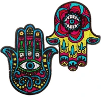1pc sequins hand of fatima eyes patch hand palm clothes applique iron on patches for clothing badge decor accessories