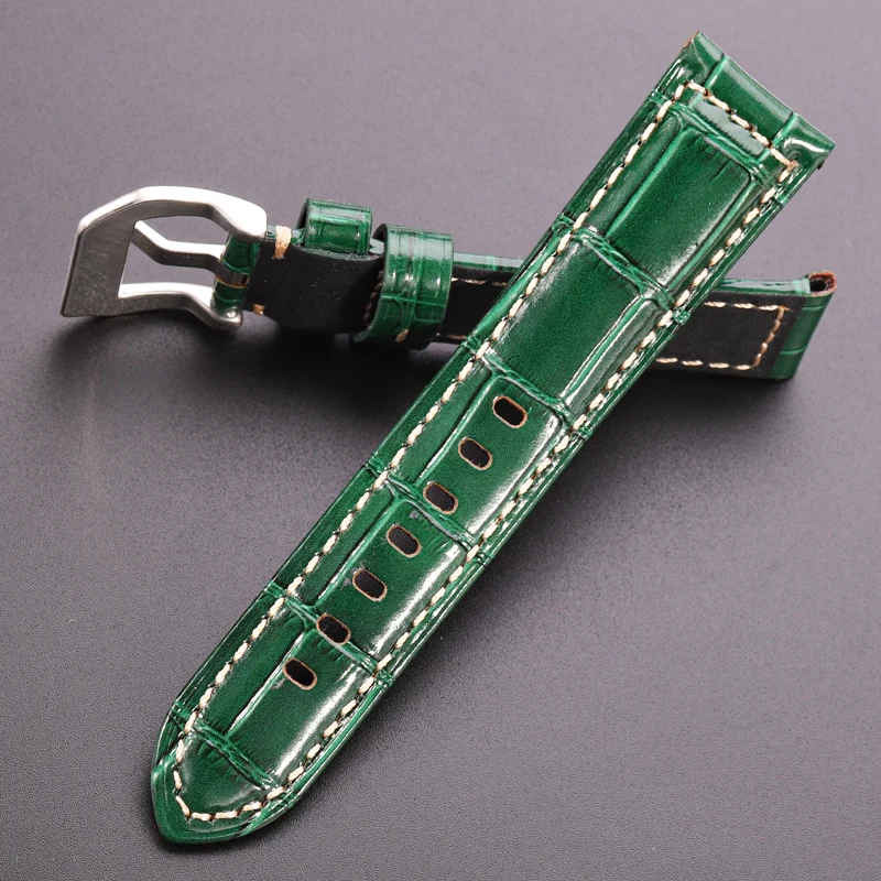 Genuine Leather Watchbands Black Brown Red Blue Green Orange Women Men Watch Strap For PAM Accessories 20mm 22mm 24mm