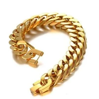15mm fashion stainless steel gold tone handmade double cuban curb chain jewelry mens womens bracelet bangle 7 11 christmas gift