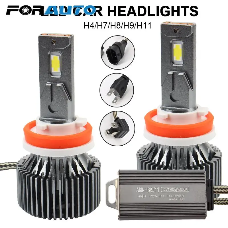 

Car LED Headlight H4 H7 H11 H8 H9 Bulb 2pcs 12V 1200W 6000K 14000LM Auto Accessories 18 LEDs L/H Beam Super Bright Fog Light
