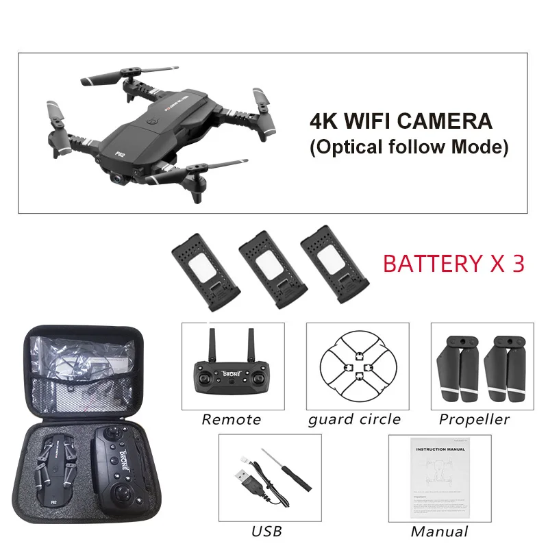 4K black 3B bag F62 Квадрокоптер, Дрон a игрушки Мини 4k дроны, Радиоуправляемый вертолет Профессиональный с камерой hd Квадрокоптер drohne Селфи - Цвет: 4K black 3B bag