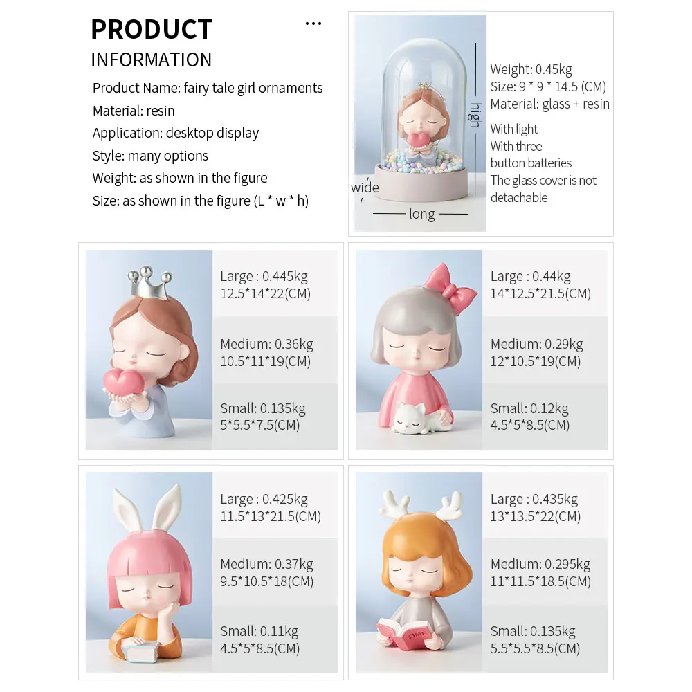 

Cartoon Girl Sculpture Resin Statue Night Light Modern Home Decor Children's Bedroom Desktop Decor Accessories Birthday Gifts