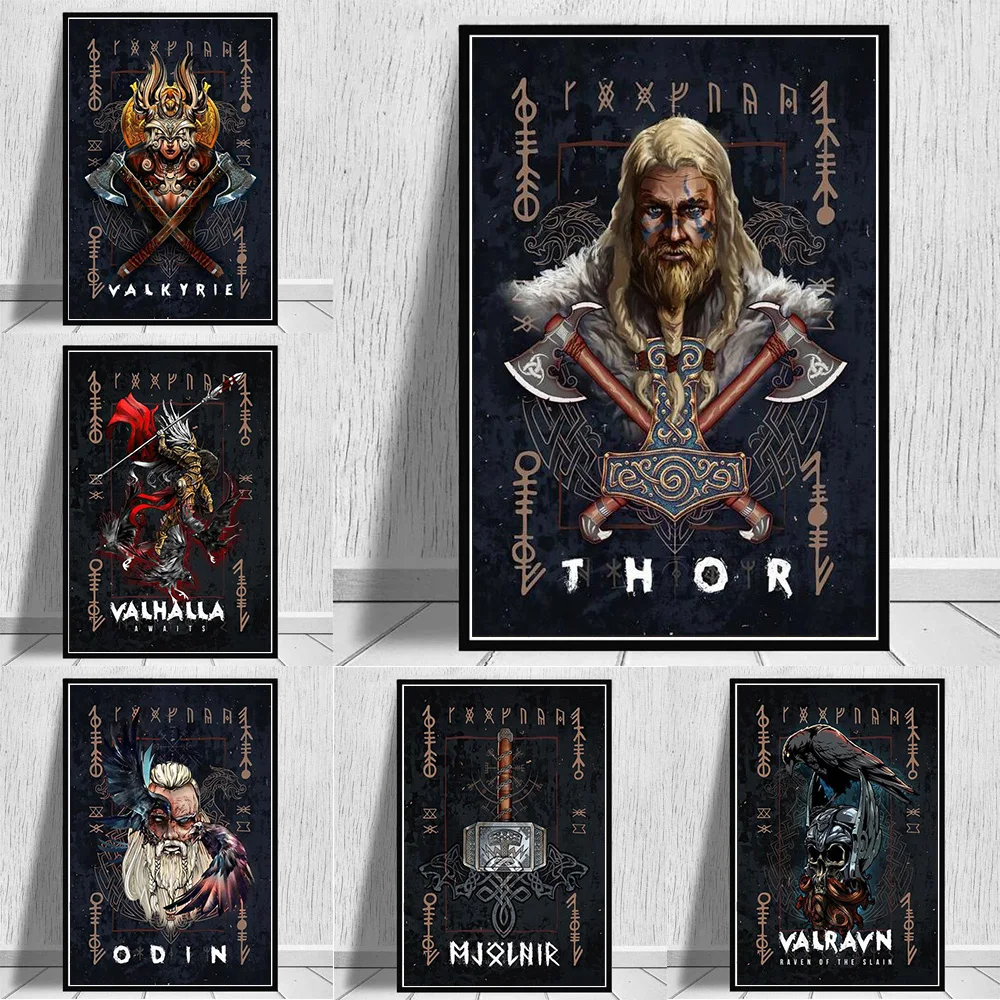 

Norse Mythology Asgard God Canvas Posters And Prints Odin Thor Wall Art Painting Pictures for Living Room Cuadros Decoration