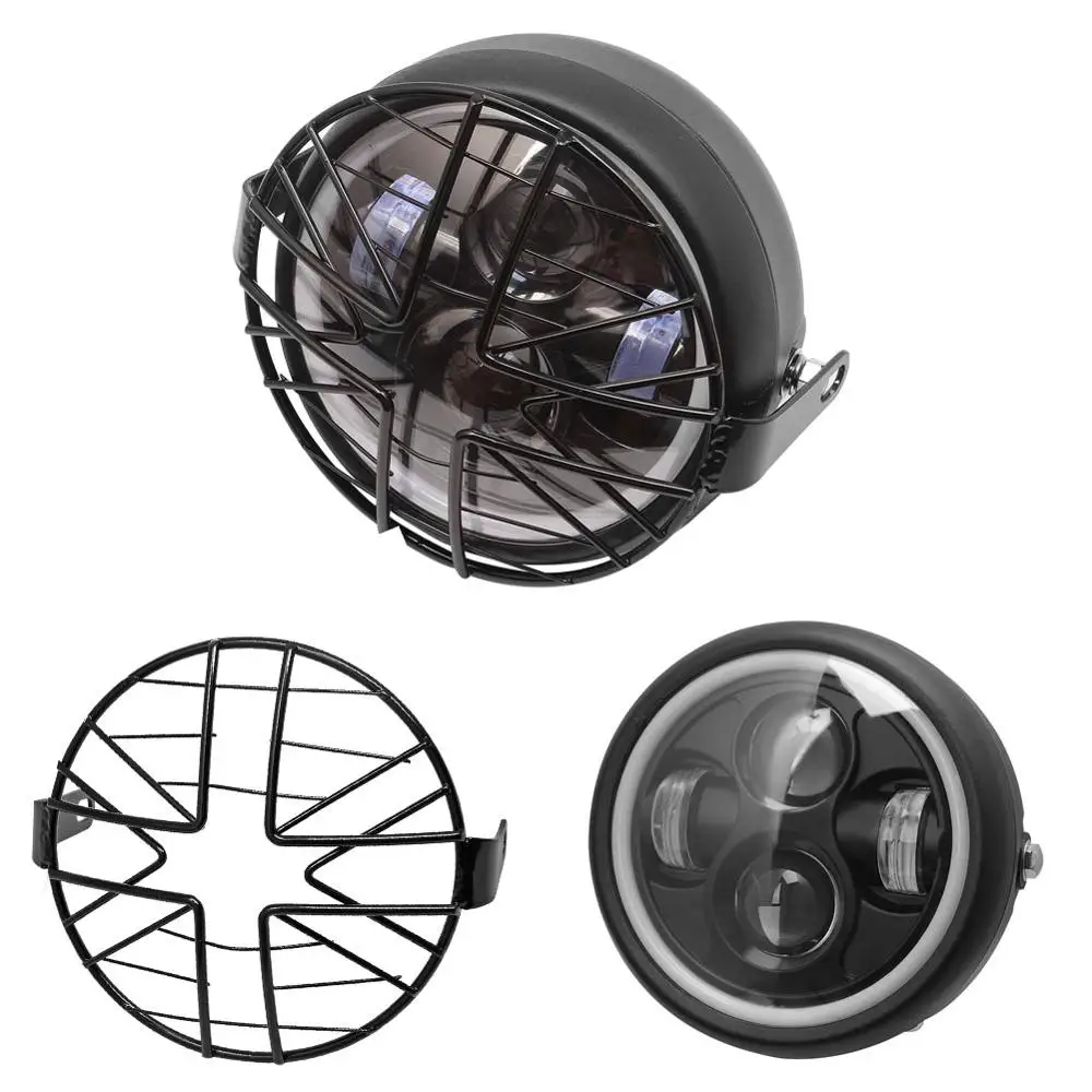 

6.5" Vintage Motorcycle LED Headlight Universal Cafe Racer Headlamp Bulb with Grill Fit For Harley Sportster Chopper Bobber