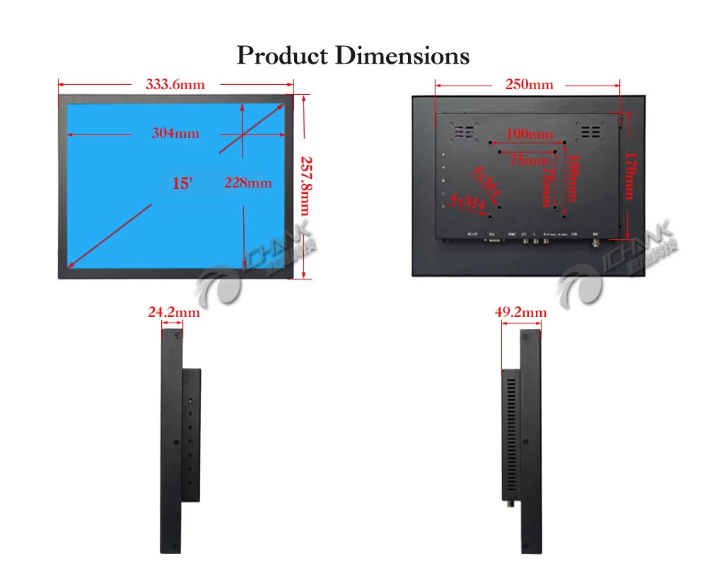 B150TN-ABHUV/1" 1024x768 HDMI VGA металлический стальной монитор в корпусе ЖК-экран/15" дюймовый BNC пульт дистанционного управления безопасности ПК монитор