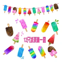 12pcs summer hawaii luau birthday party banner ice lolly paper hanging bunting backdrops hawaii popsicle theme party decor ba043
