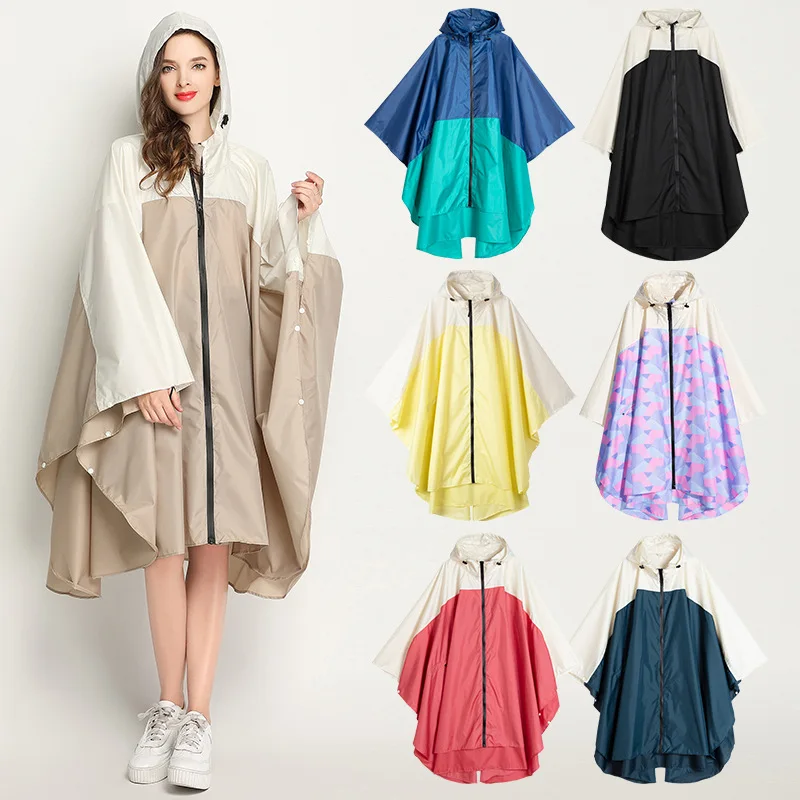 

1pc EVA Raincoat Women with Hat Zipper Slicker Poncho Rainwear Stylish Long Style Waterproof Environmental Rain Jacket
