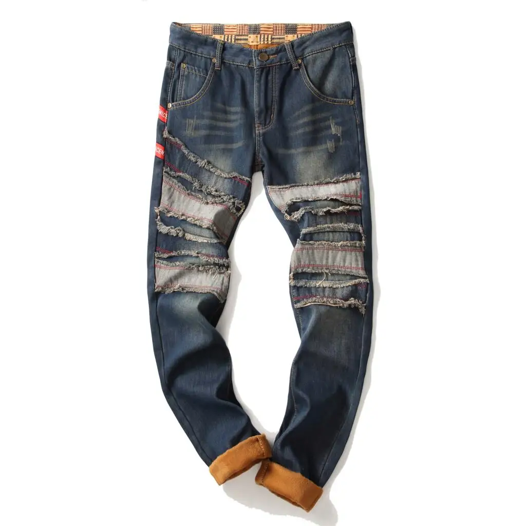 Новая Осенняя мужская обувь из джинсовой ткани джинсовые штаны с дырками в стиле