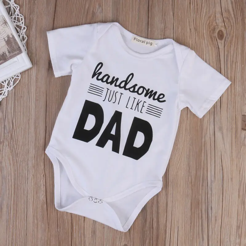 

2020 Summer Newborn Baby Cotton Romper Boy Girl DAD Printed Jumpsuit Bodysuit Kids Clothes Outfit Toddler Gentleman