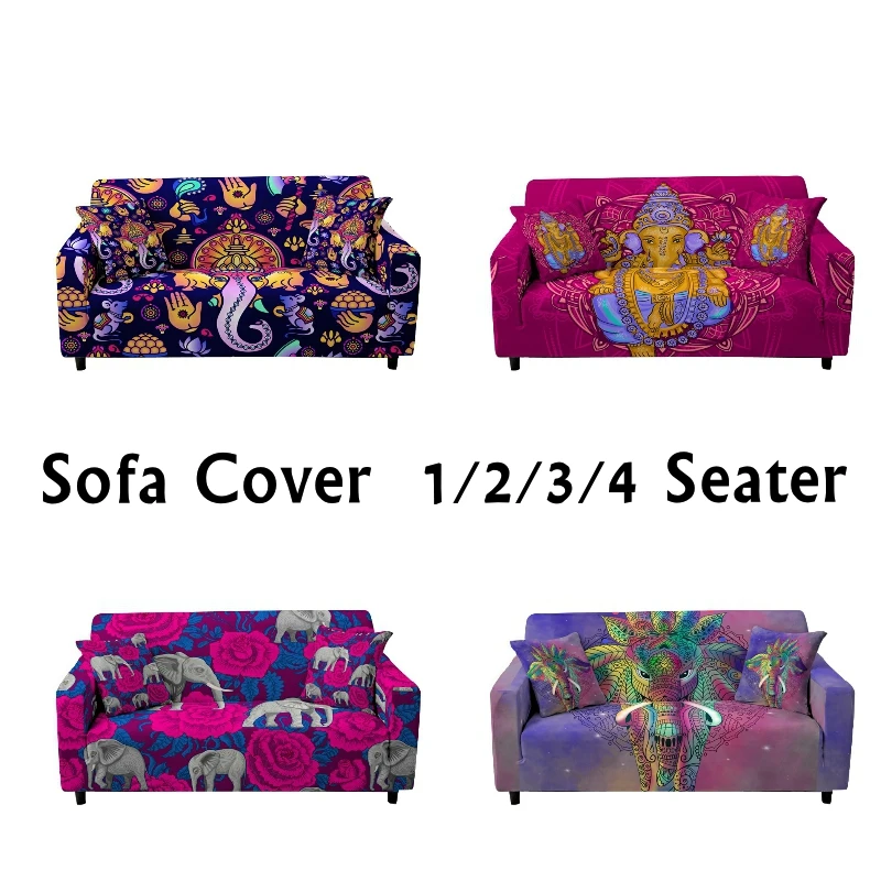 

Religious Elephant Elastic Sofa Cover Stretch Sectional Sofa Silpcover Corner Couch Cover All-inclusive Sofa Protector