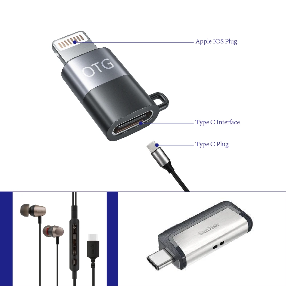 OTG Adapter USB-C Female to Lightning Male,Type-C Digital Headphone DAC Converter for iPhone 13 12 11 Pro Max iPad USB Drive