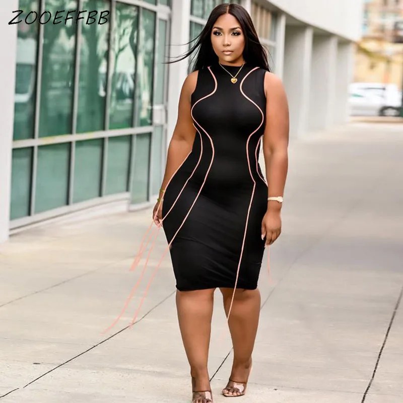 

ZOOEFFBB, Одежда большого размера, сексуальное платье-миди, Клубные наряды, 2021 модная женская летняя одежда, облегающие платья без рукавов, одеж...