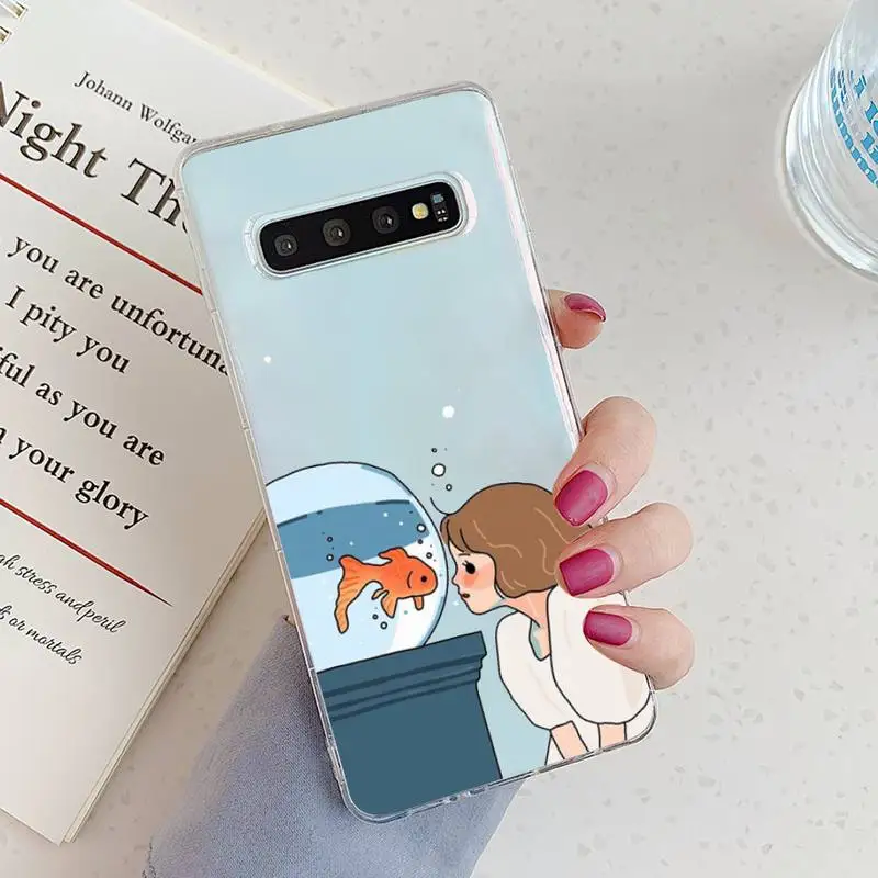 

Aesthetic cartoon girl Phone Case Transparent for Samsung A71 S9 10 20 HUAWEI p30 40 honor 10i 8x xiaomi note 8 Pro 10t 11