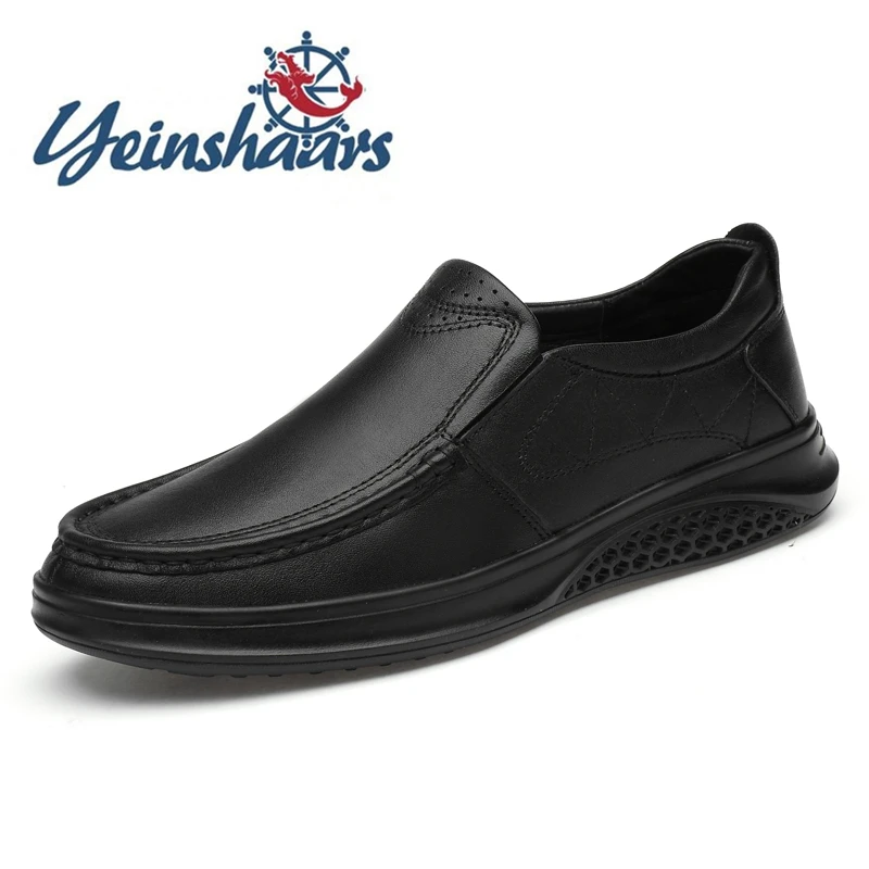 

New High Quality Men Black Dress Loafers Genuine Leather Mens Shoes Breathable Slip on Flats Brand Tooling Elegantes Gents Shoes