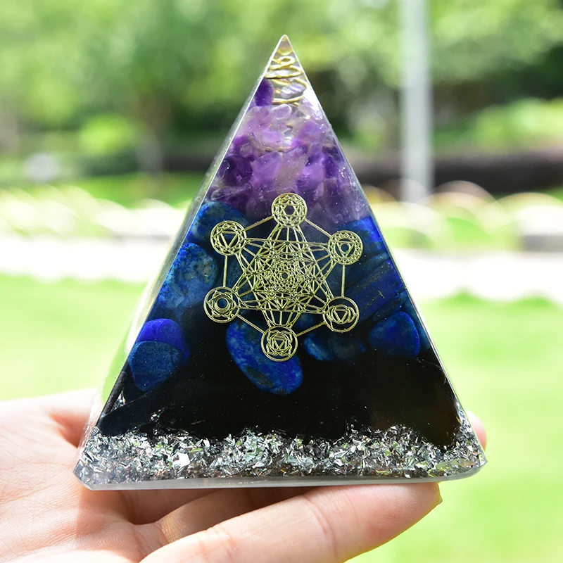 AURA REIKI Orgonite Aogen Natural Crystal Energy Pyramid Decoration Aowei Energy Generator Helps Soothe The Soul Process Resin