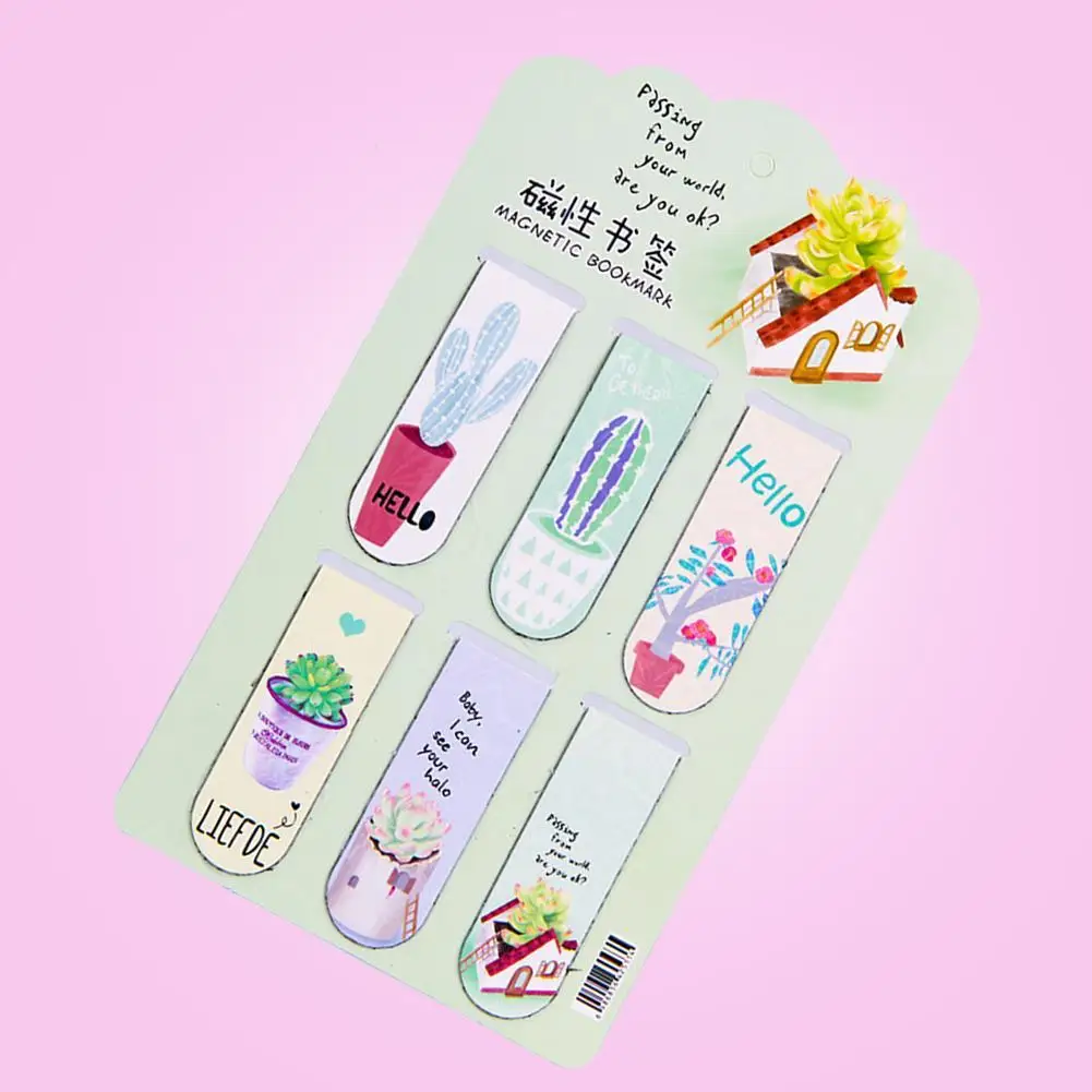 

6 Pcs/set Novelty Creative Green Plants Cactus Magnetic Bookmarks Books Stationery Gift Page Office of Supplies School Mark J4O2